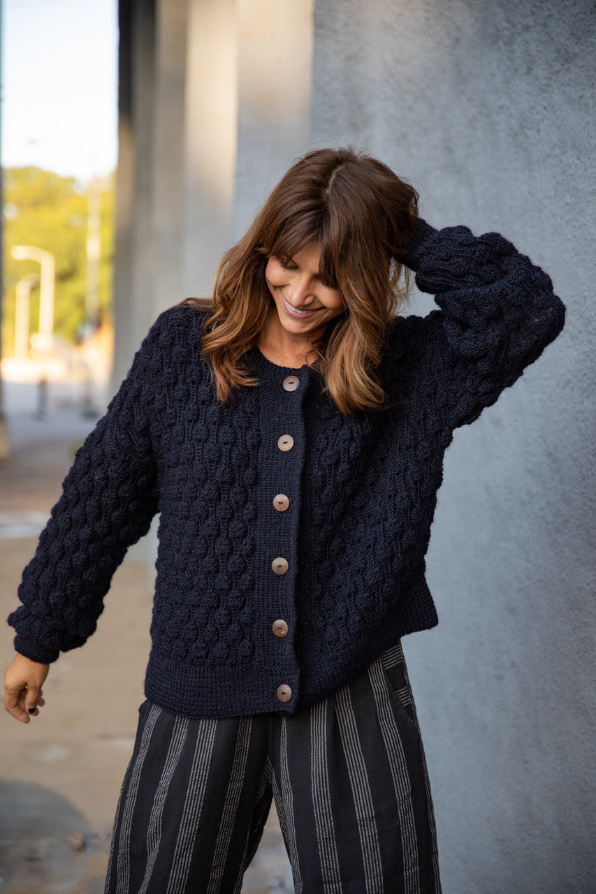 Quinn Wool Cardigan in Navy Made to Order