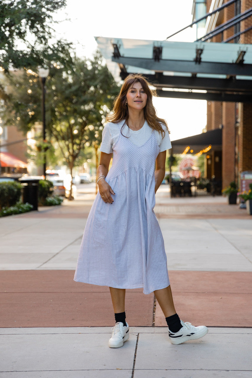 Faro Dress in Recycled Beige and White Linen Made to Order