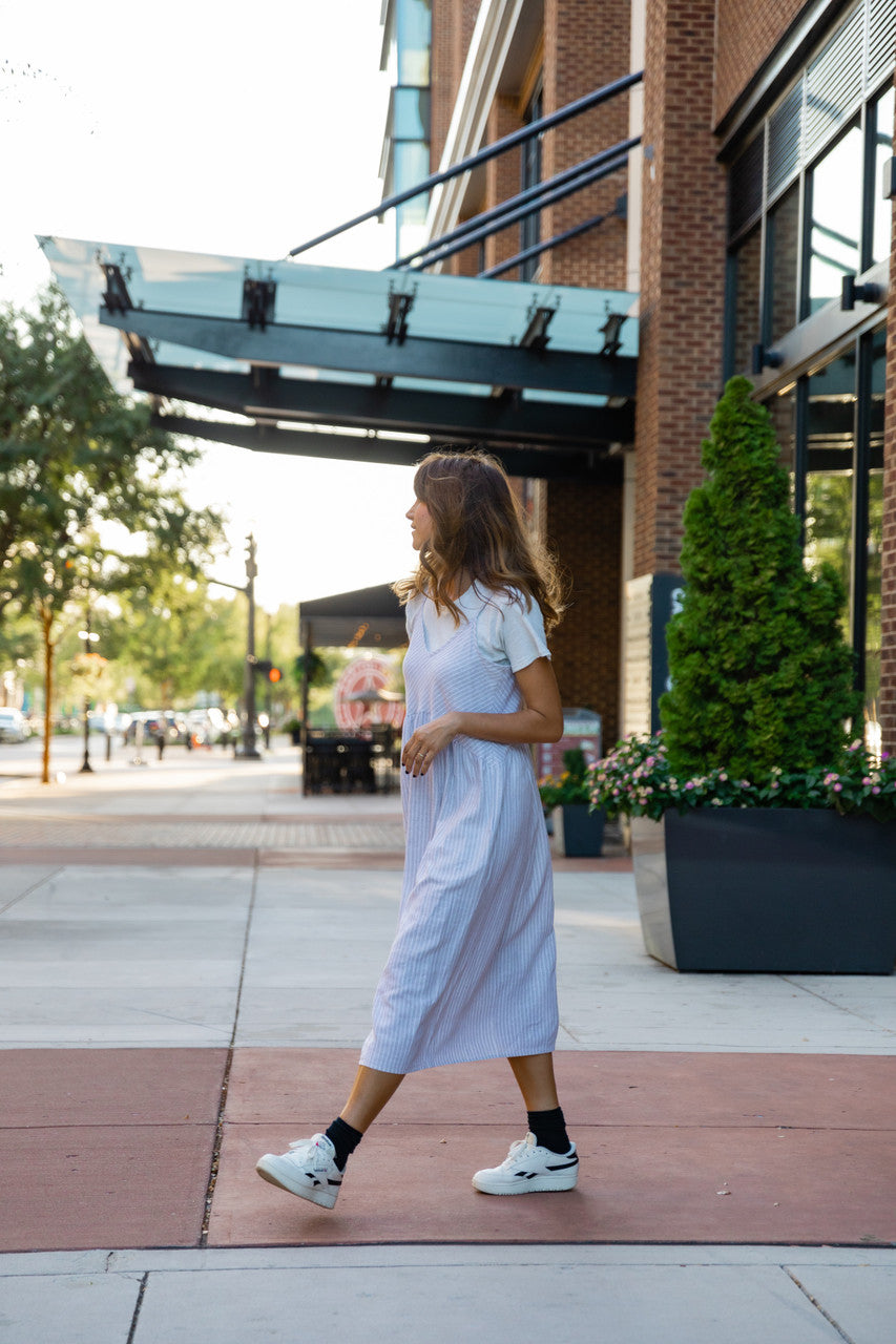 Faro Dress in Recycled Beige and White Linen Made to Order