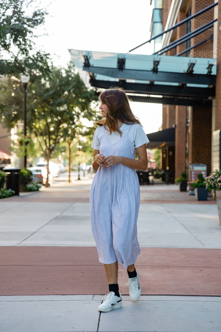 Faro Dress in Recycled Beige and White Linen Made to Order