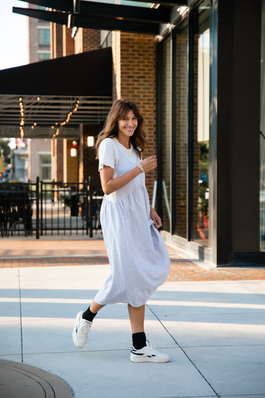 Faro Dress in Recycled Beige and White Linen Made to Order