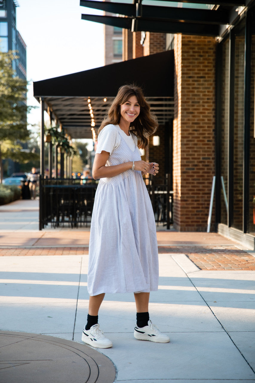 Faro Dress in Recycled Beige and White Linen Made to Order