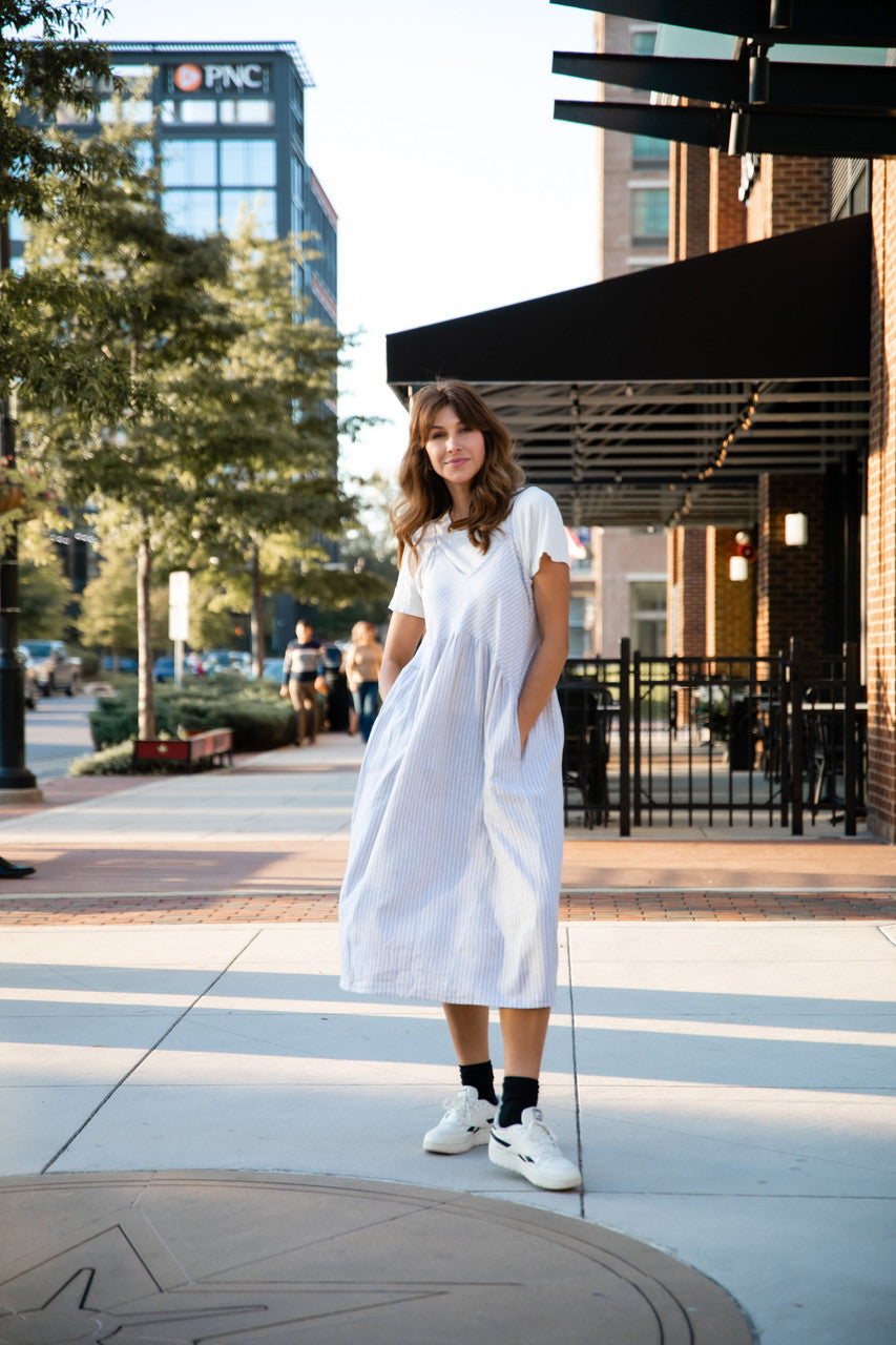 Faro Dress in Recycled Beige and White Linen Made to Order