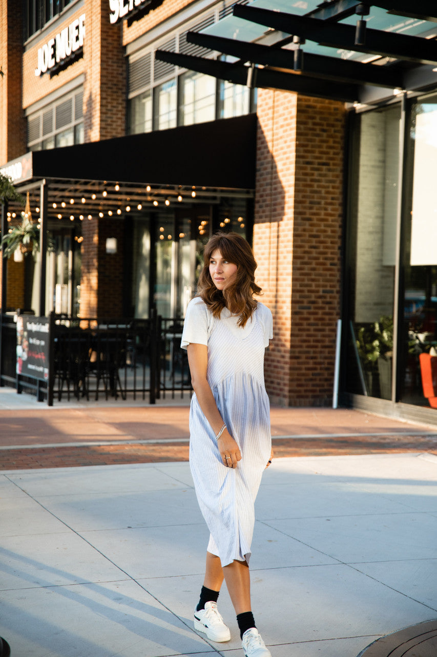 Faro Dress in Recycled Beige and White Linen Made to Order