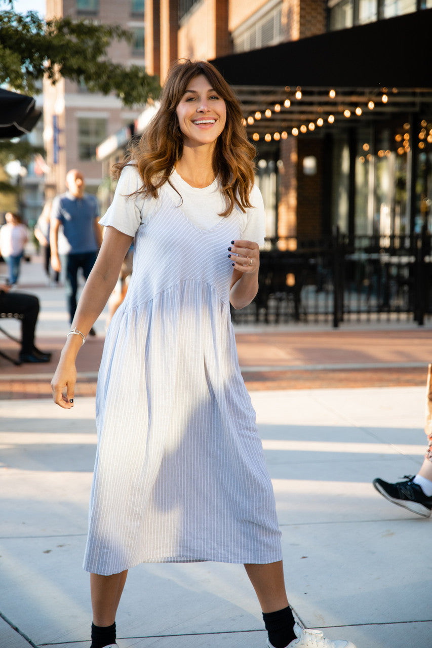 Faro Dress in Recycled Beige and White Linen Made to Order