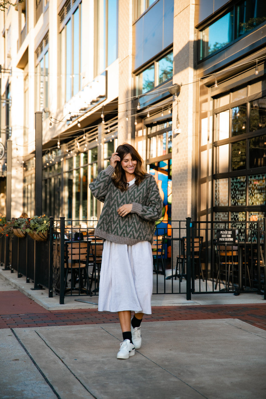 Faro Dress in Recycled Beige and White Linen Made to Order