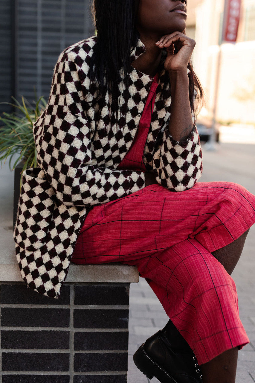 Portuguese Wool Pieper Coat in Grey Houndstooth Made to Order