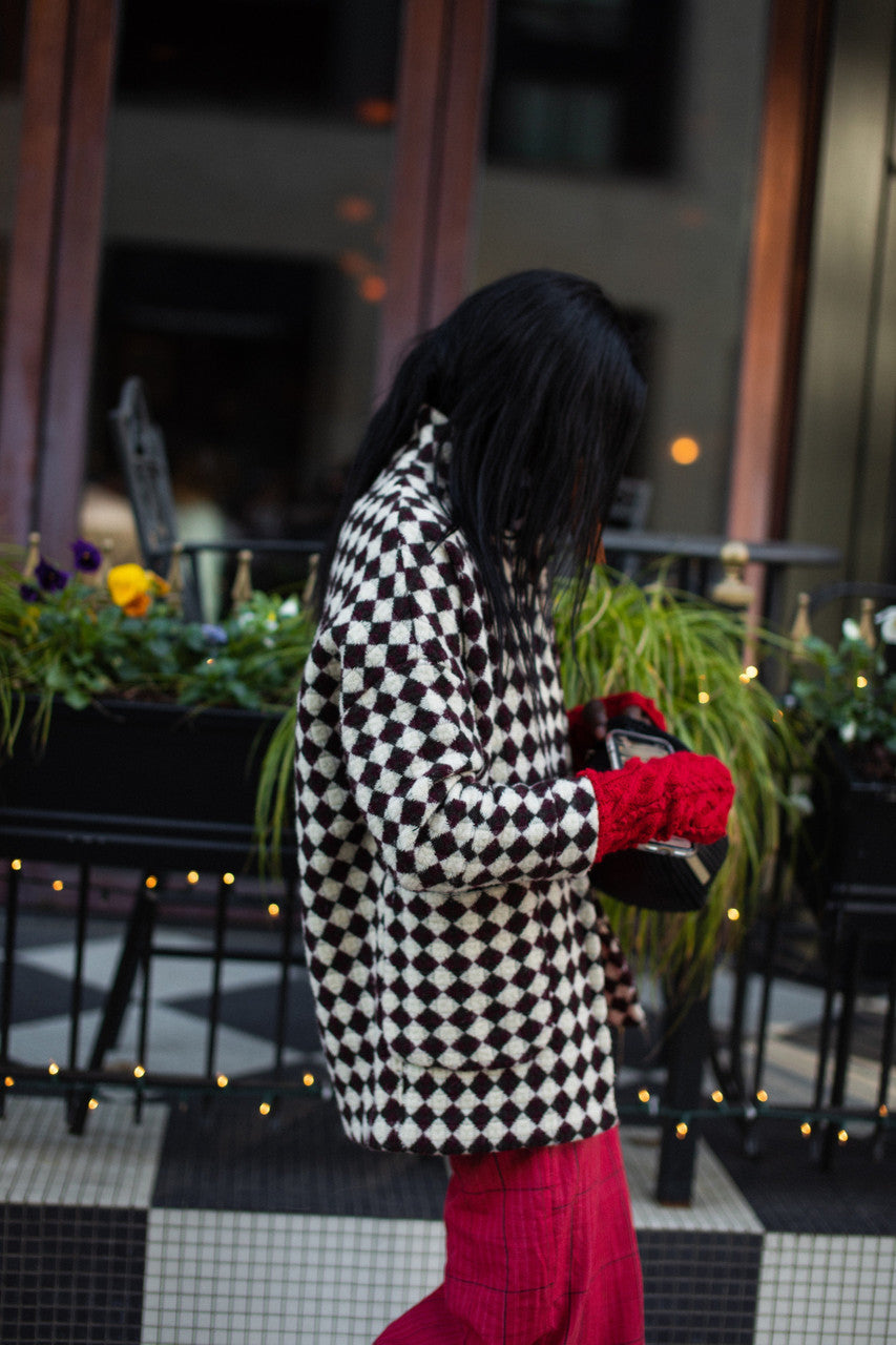 Portuguese Wool Pieper Coat in Brown and Cream Check Made to Order