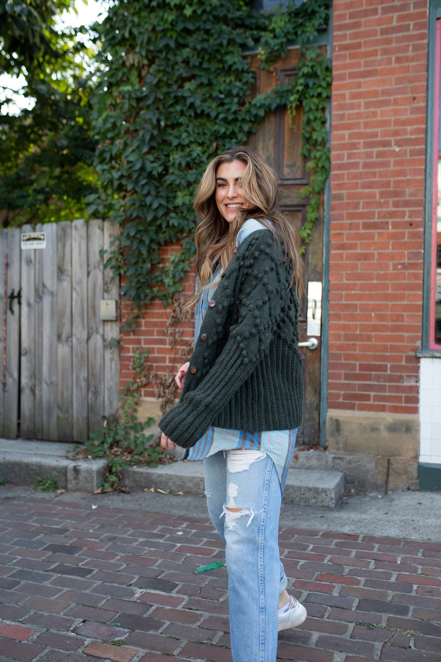 Hand Knit Nepali Wool Jill Sweater in Heather Green Made to Order