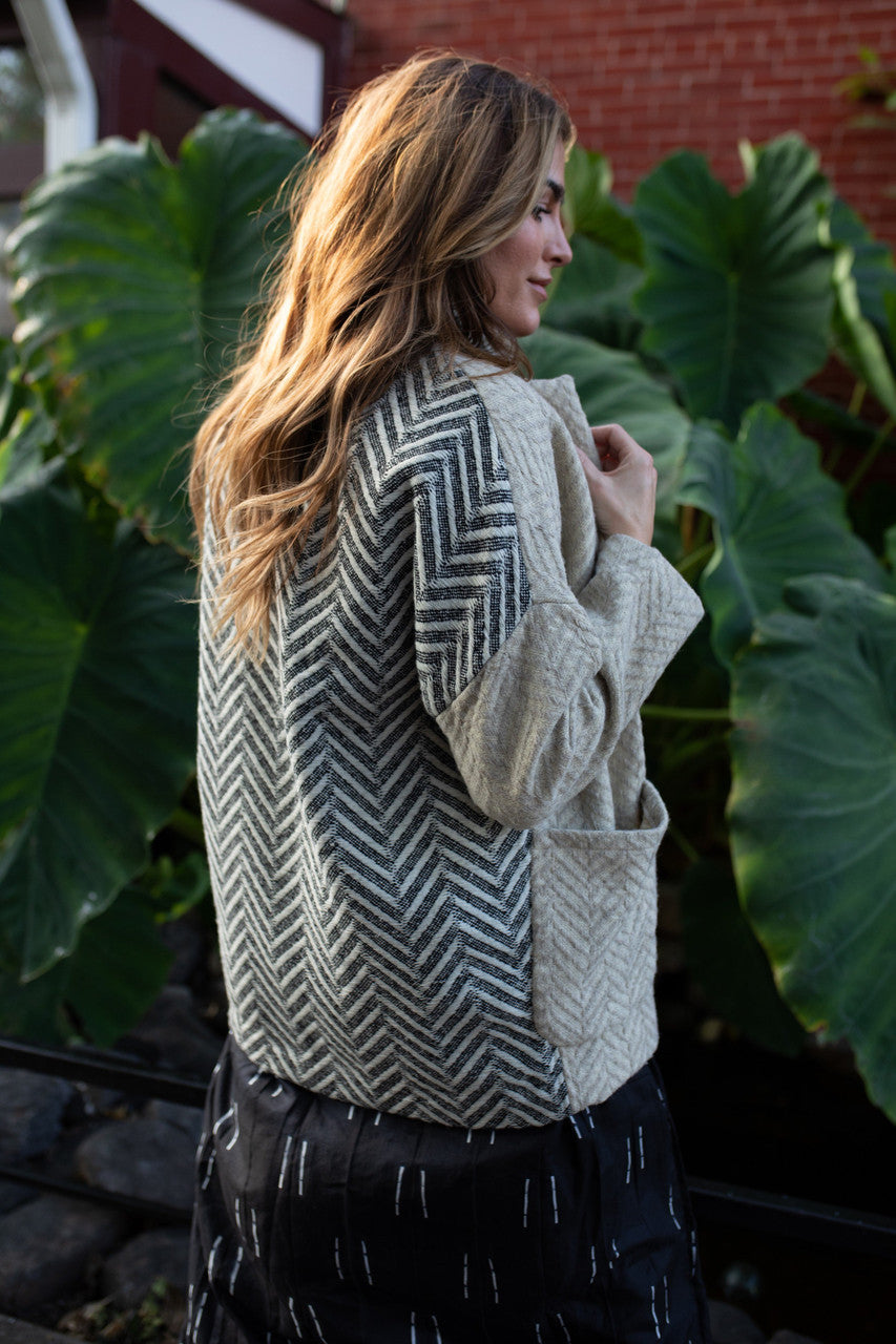 Portuguese Wool Pieper Coat in Neutral Mix-Match Herringbone Made to Order