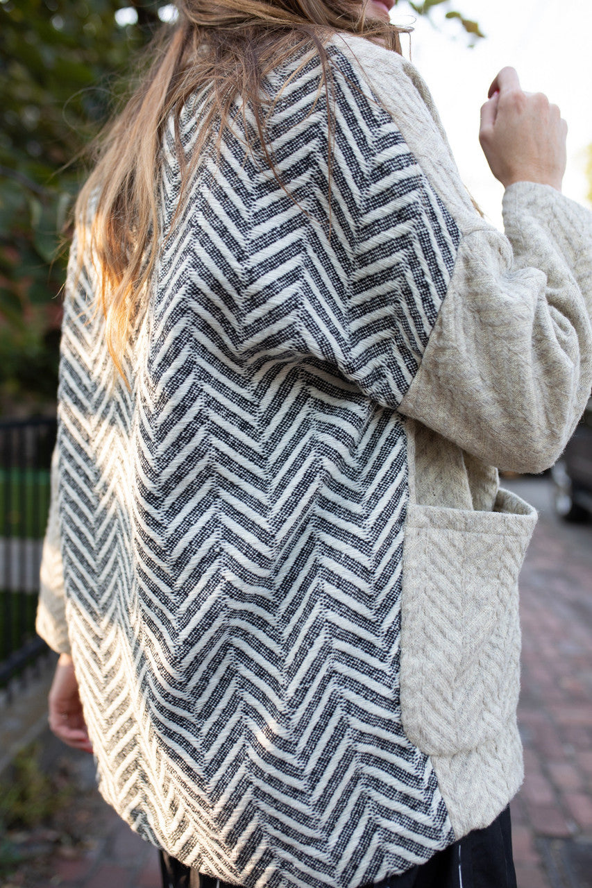 Portuguese Wool Pieper Coat in Neutral Mix-Match Herringbone Made to Order