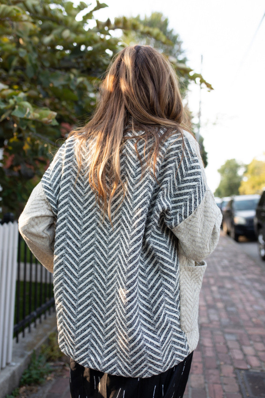 Portuguese Wool Pieper Coat in Neutral Mix-Match Herringbone Made to Order