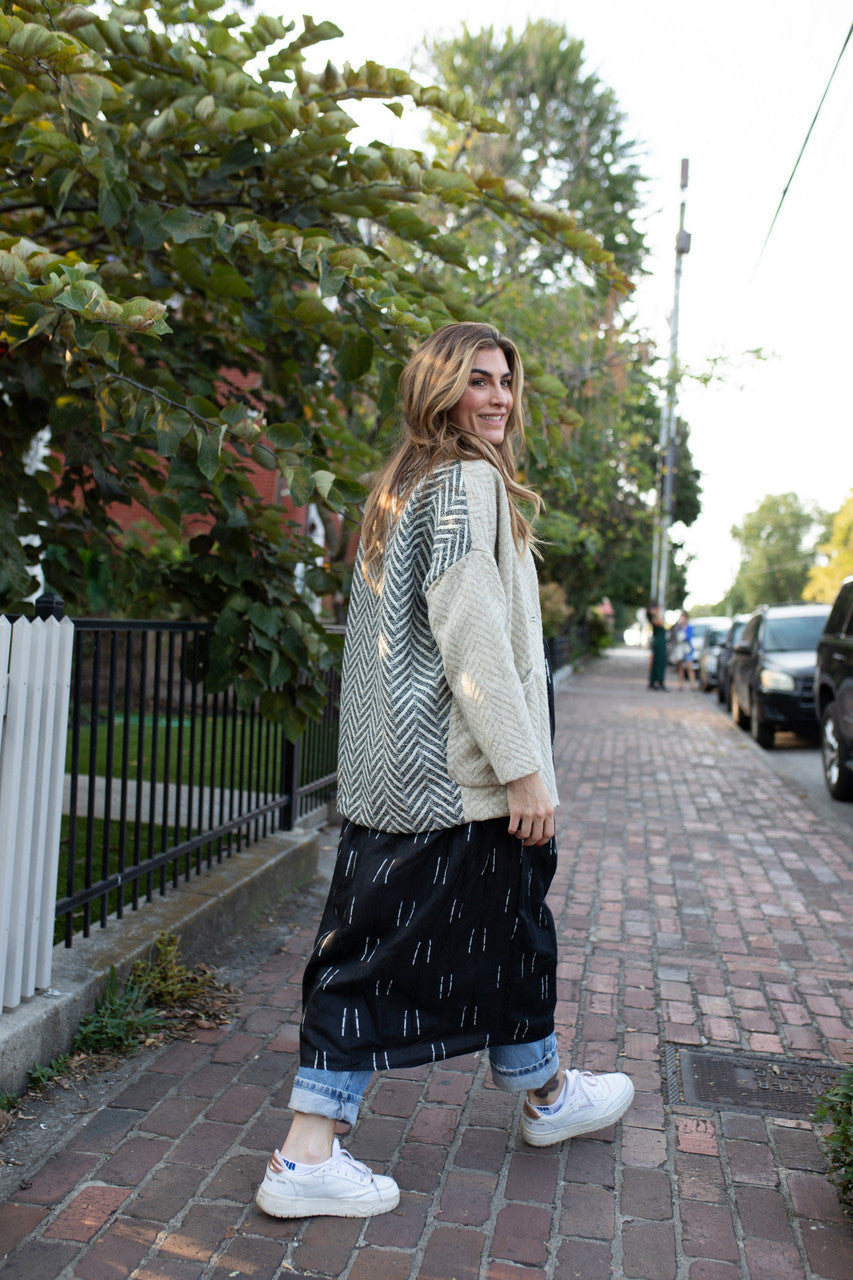 Portuguese Wool Pieper Coat in Neutral Mix-Match Herringbone - M Left
