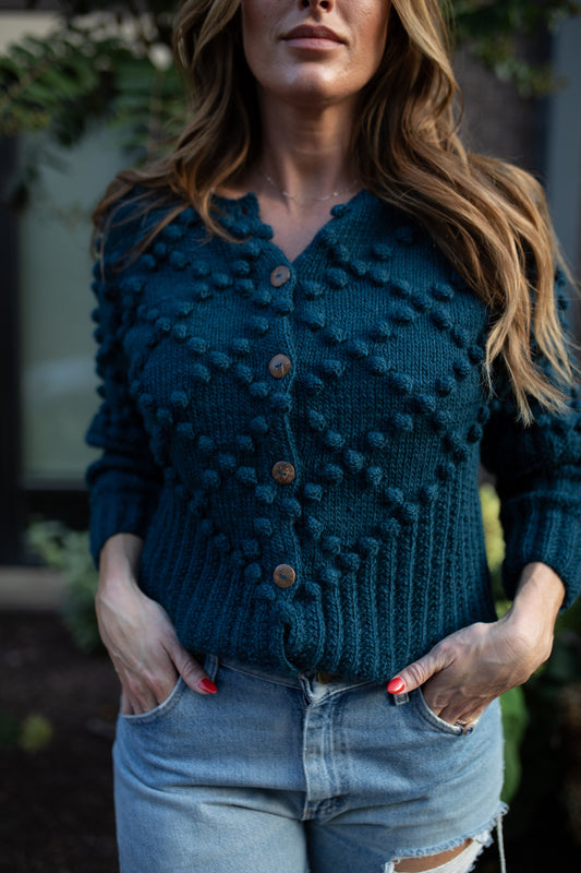 Hand Knit Nepali Wool Jill Sweater in Midnight Blue Made to Order