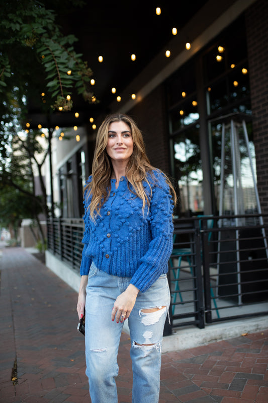 Hand Knit Nepali Wool Jill Sweater in Cobalt Made to Order