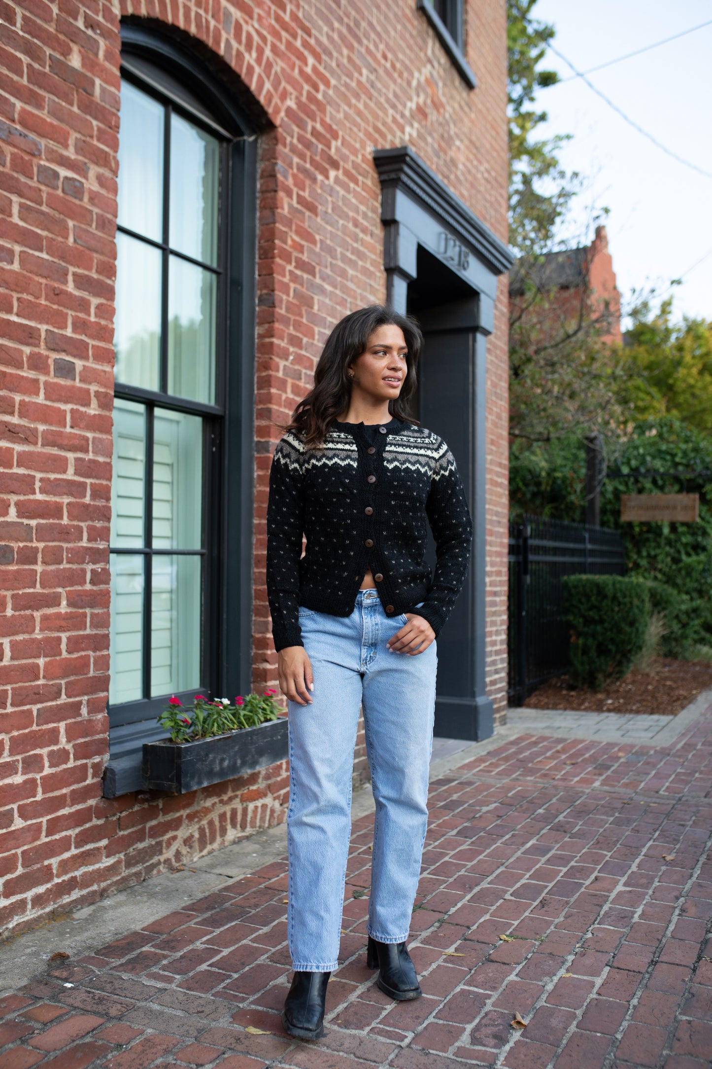 Hand Knit Nepali Wool Florence Cardigan Sweater in Black Made to Order