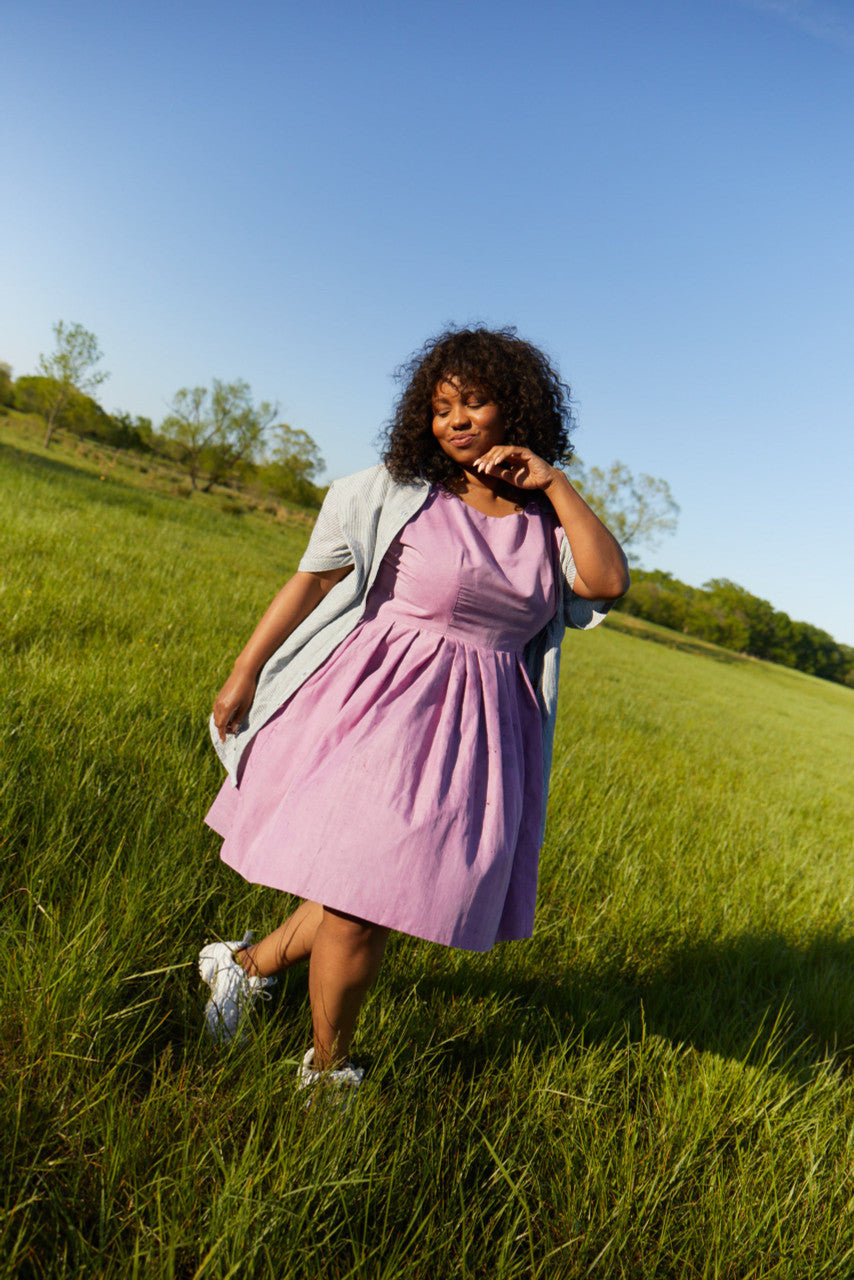 Paige Handwoven Cotton Relaxed Shirt Dress in Blue and White Pin-Stripe