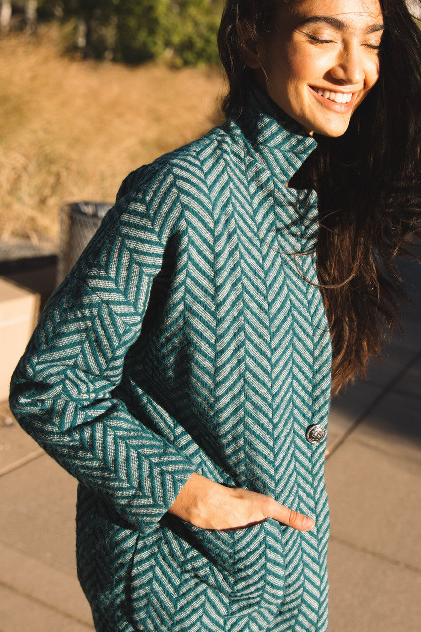Portuguese Wool Pieper Coat in Grey Houndstooth Made to Order