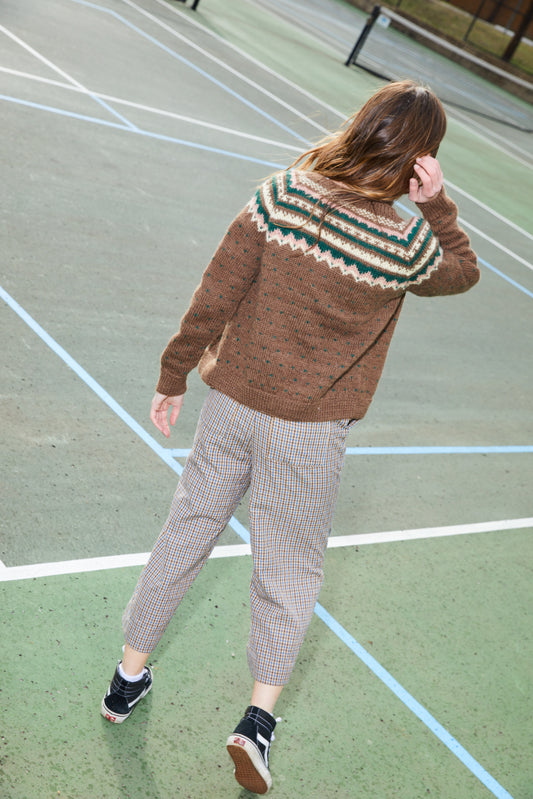 Hand Knit Nepali Wool Florence Cardigan Sweater in Brown Made to Order