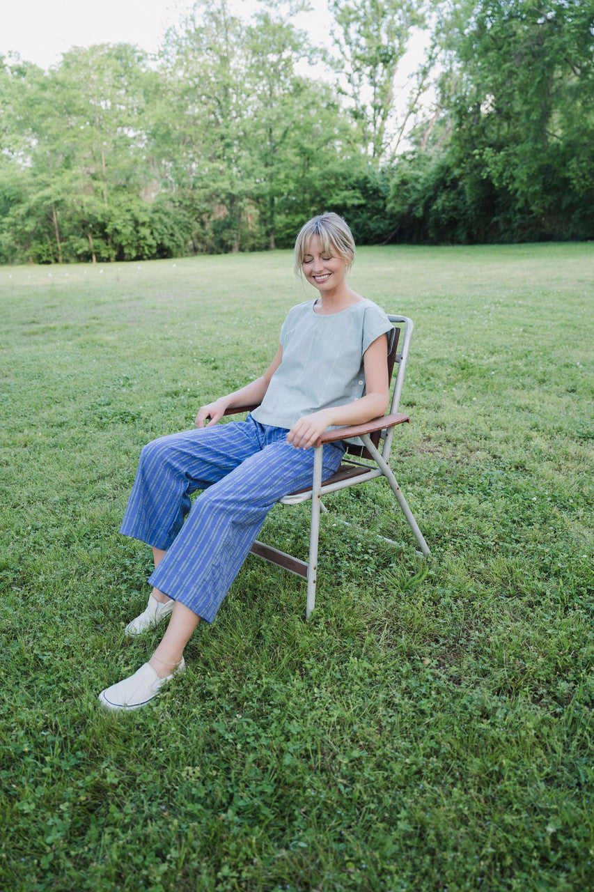Katie Handwoven Cotton Separates - M Silver Cropped Pants