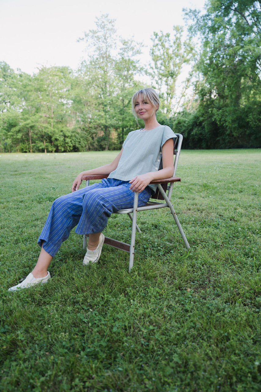 Katie Handwoven Cotton Separates - M Silver Cropped Pants