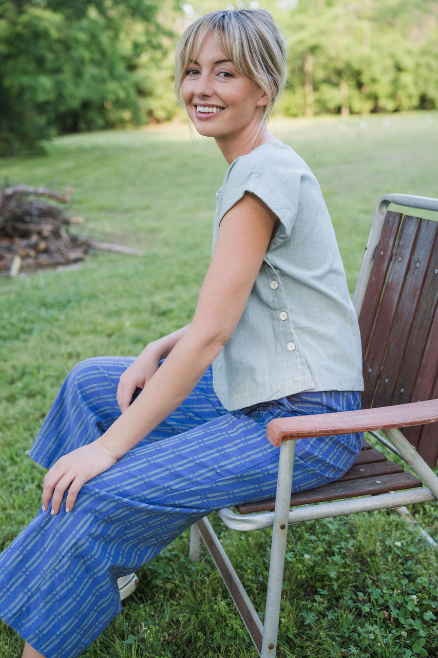 Katie Handwoven Cotton Separates - M Silver Cropped Pants