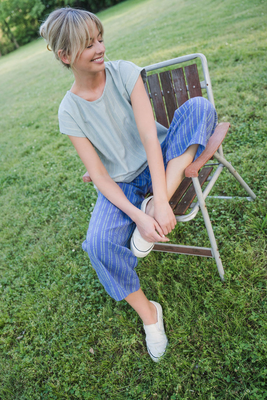 Katie Handwoven Cotton Separates - M Silver Cropped Pants