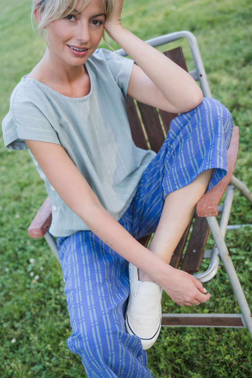 Katie Handwoven Cotton Separates - M Silver Cropped Pants