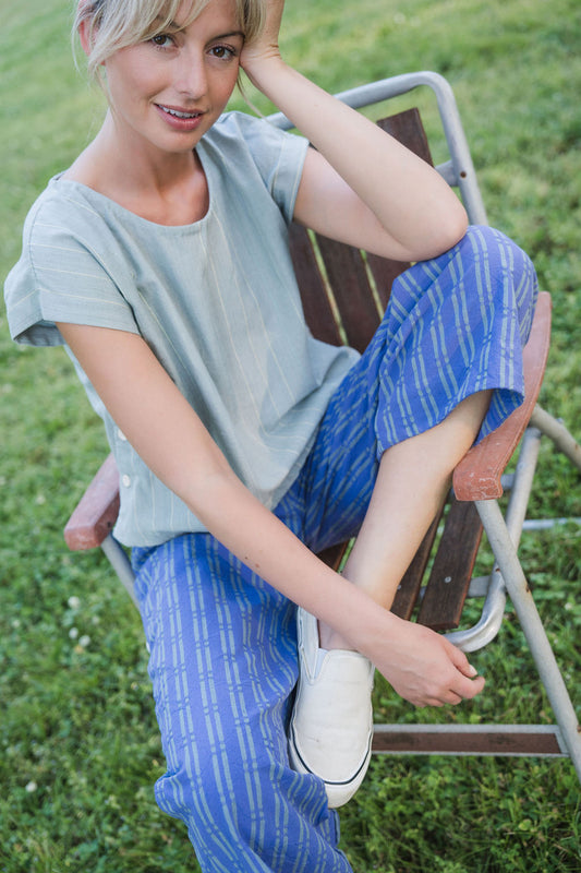 Katie Handwoven Cotton Separates - M Silver Cropped Pants