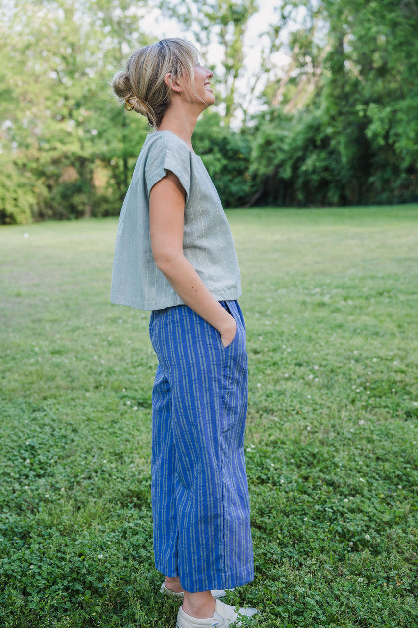 Katie Handwoven Cotton Separates - M Silver Cropped Pants