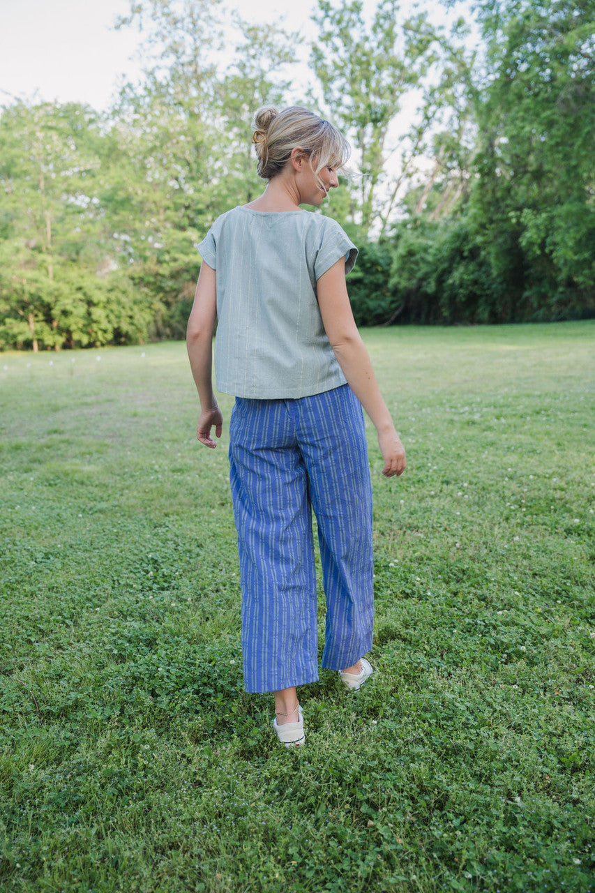 Katie Handwoven Cotton Separates - M Silver Cropped Pants