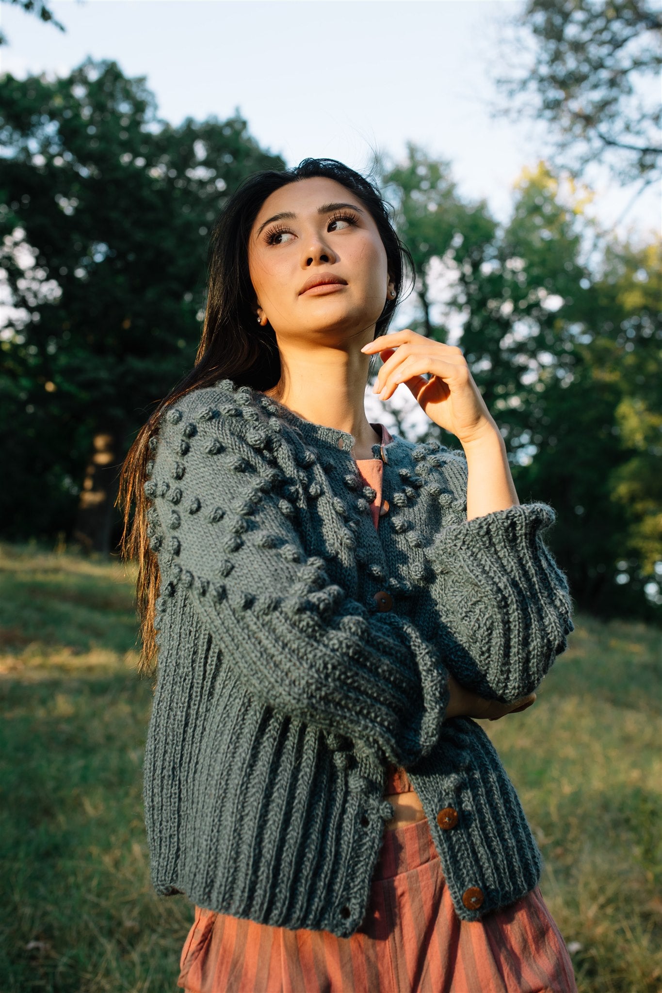 Hand Knit Nepali Wool Jill Sweater in Slate Grey Made to Order
