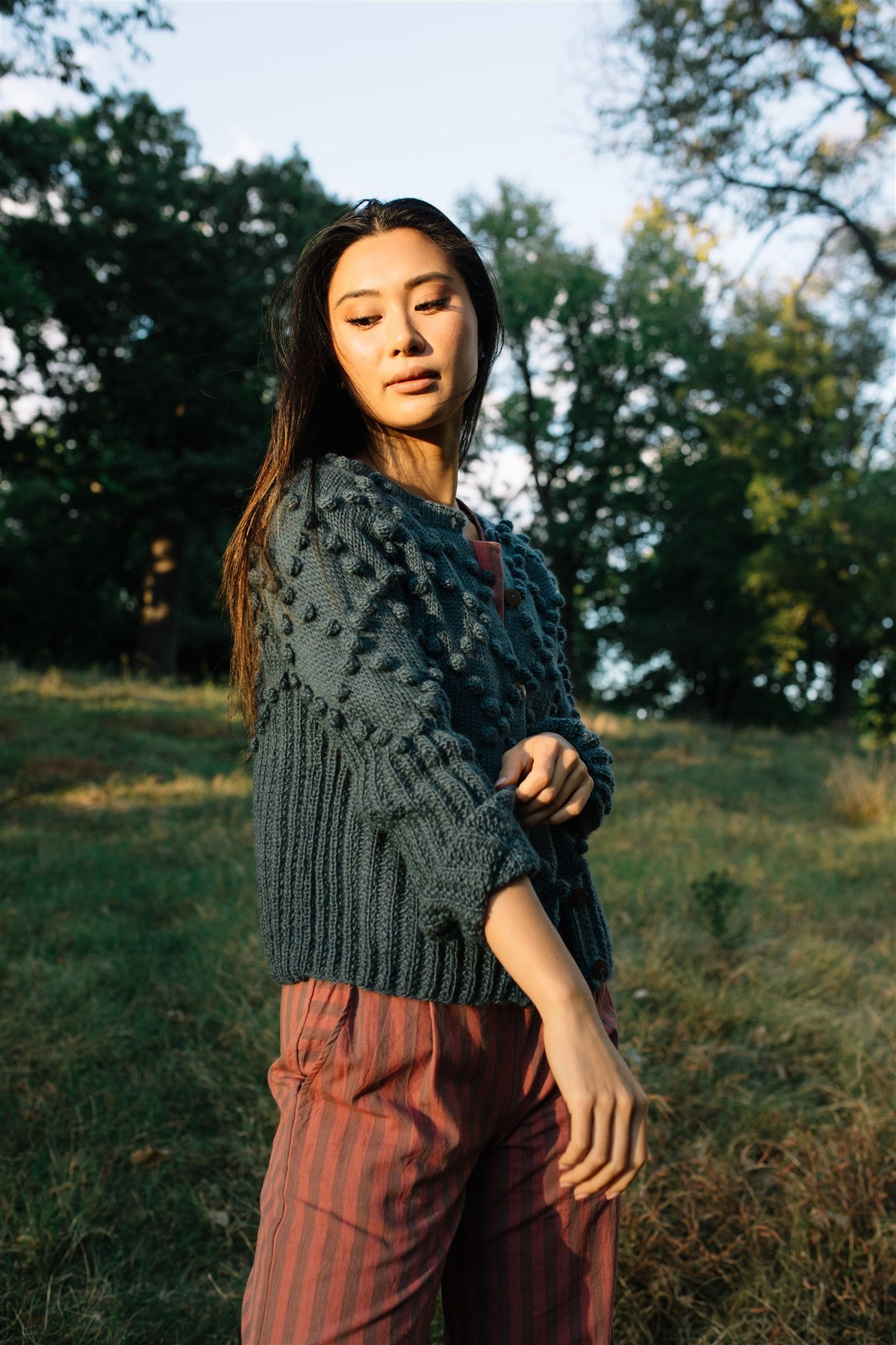 Hand Knit Nepali Wool Jill Sweater in Slate Grey Made to Order