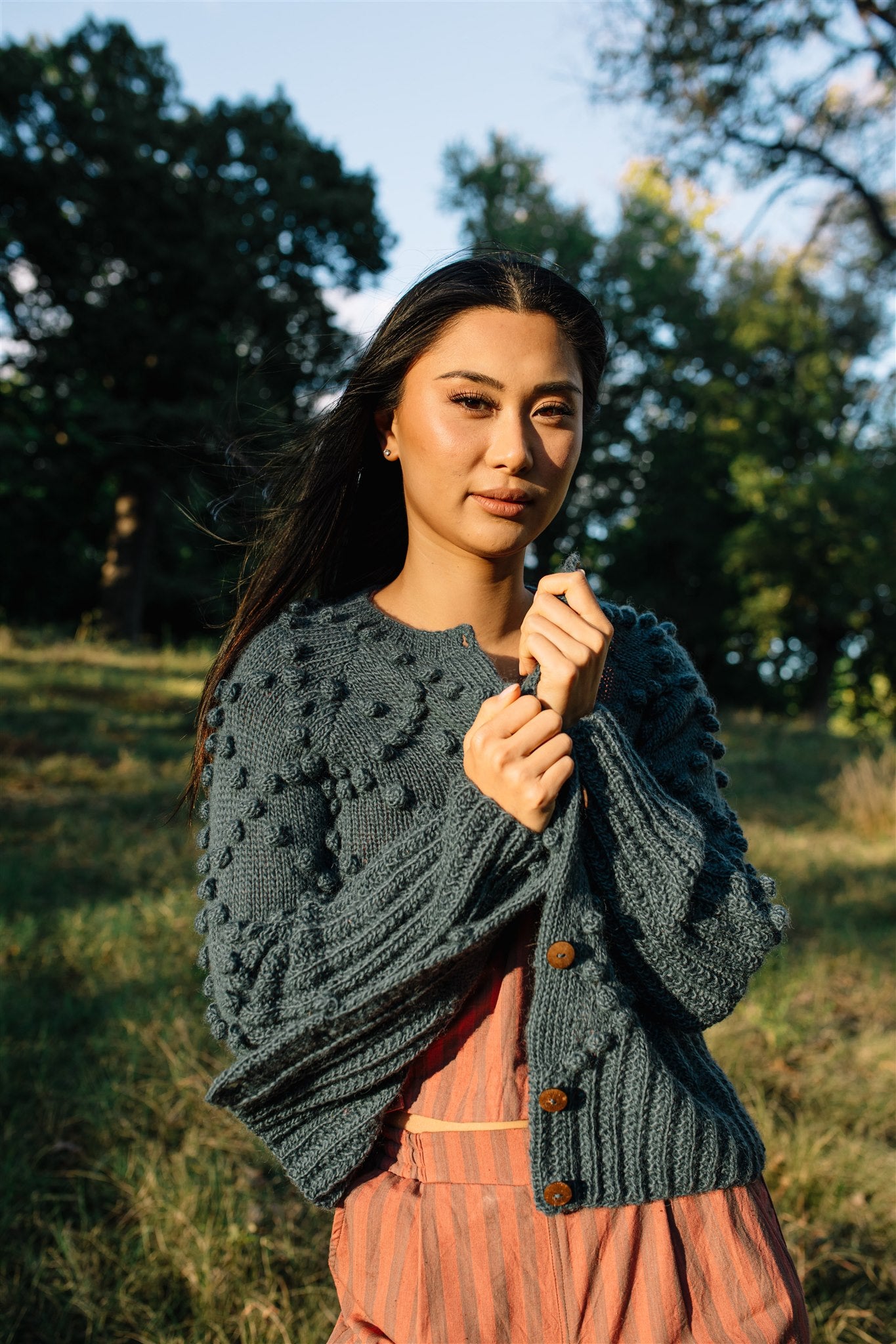 Hand Knit Nepali Wool Jill Sweater in Slate Grey Made to Order