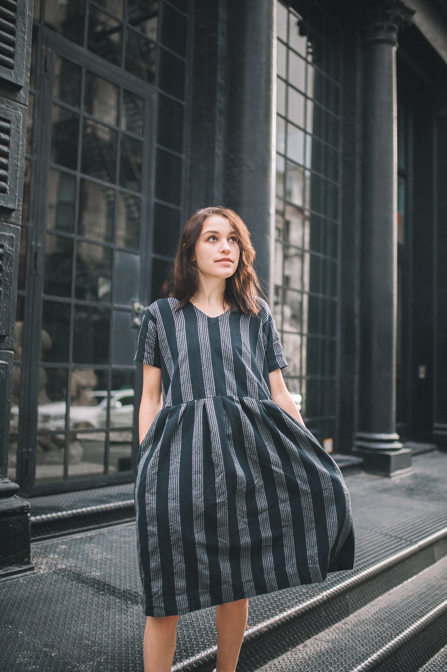 Eloise Handwoven Cotton Dress in Silver - M Long Dress Left