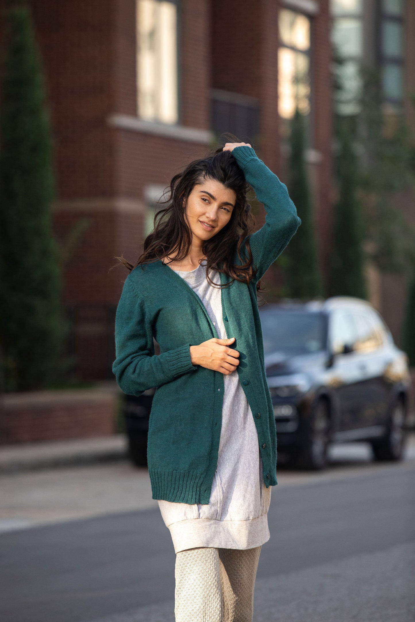 Baby Alpaca Long Cardigan in Brown