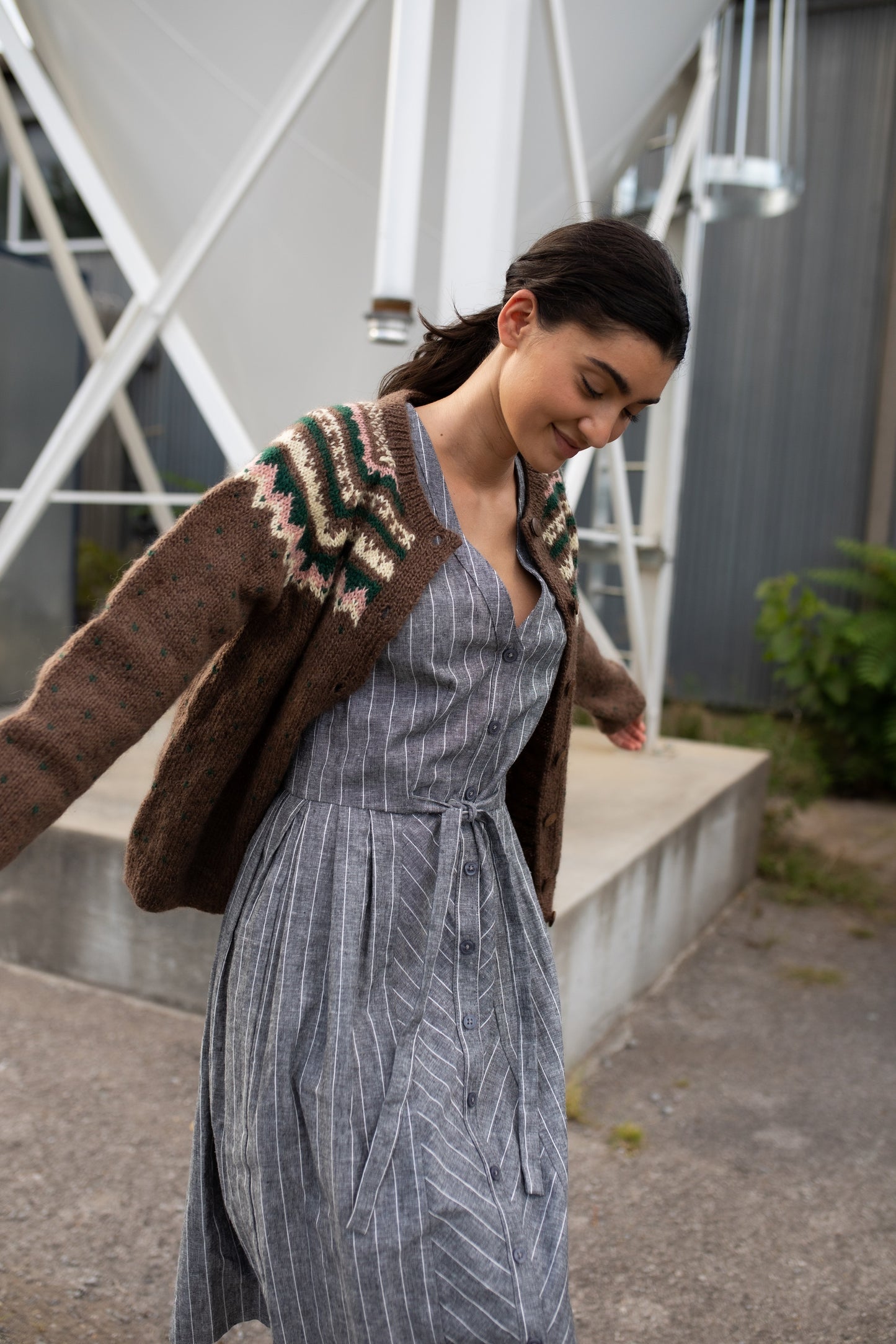 Hand Knit Nepali Wool Florence Cardigan Sweater in Black Made to Order
