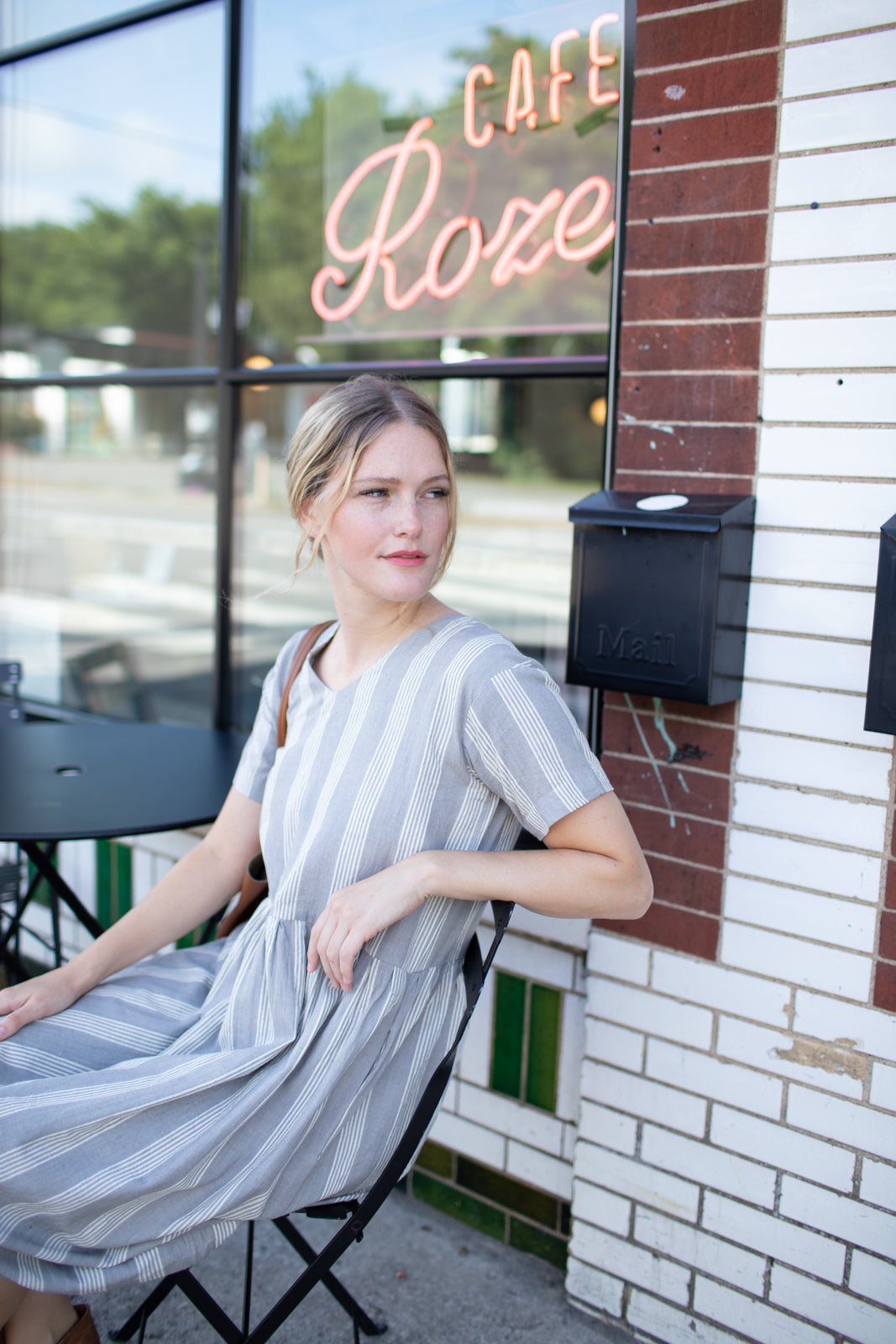Eloise Handwoven Cotton Dress in Silver - M Long Dress Left
