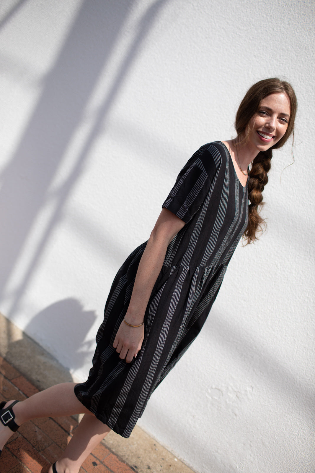 Eloise Handwoven Cotton Dress in Silver - M Long Dress Left
