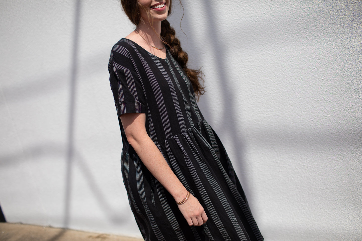 Eloise Handwoven Cotton Dress in Silver - M Long Dress Left