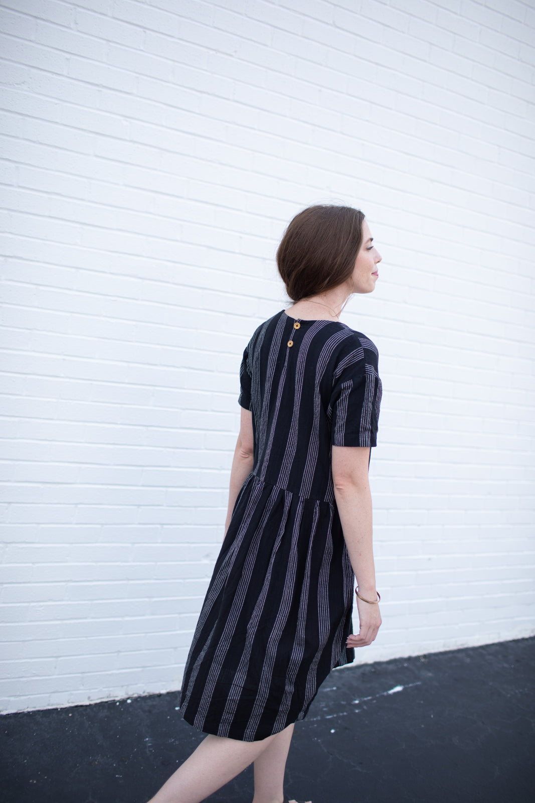 Eloise Handwoven Cotton Dress in Silver - M Long Dress Left