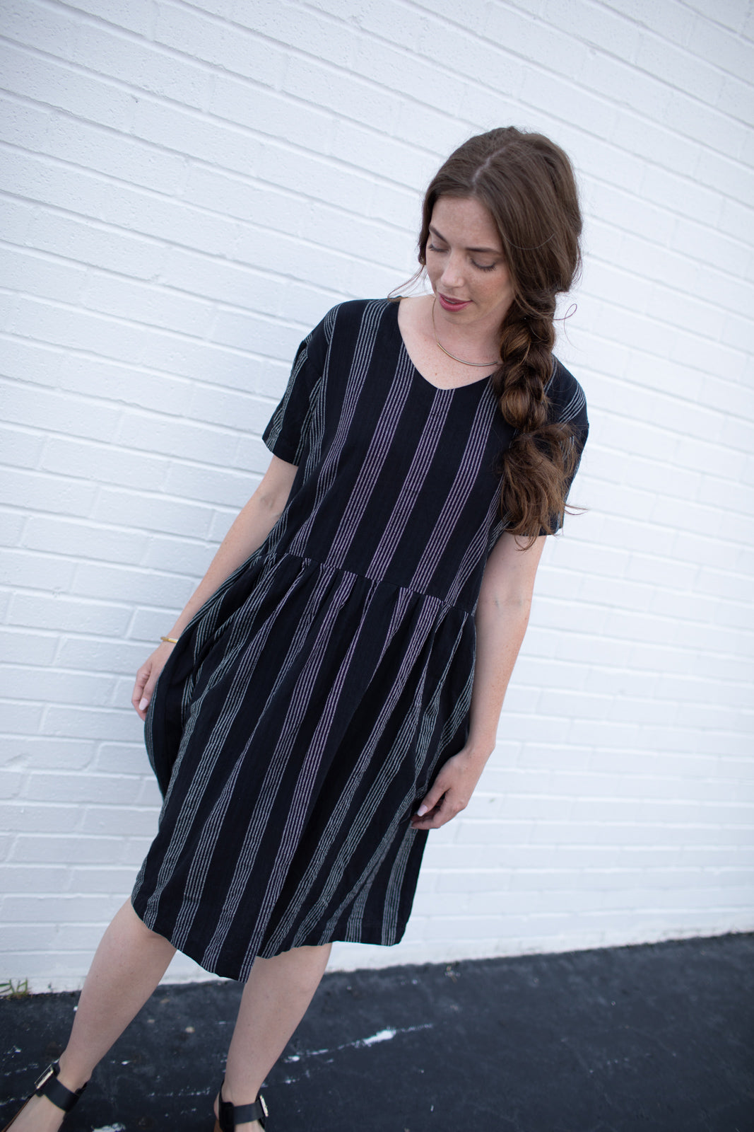 Eloise Handwoven Cotton Dress in Silver - M Long Dress Left