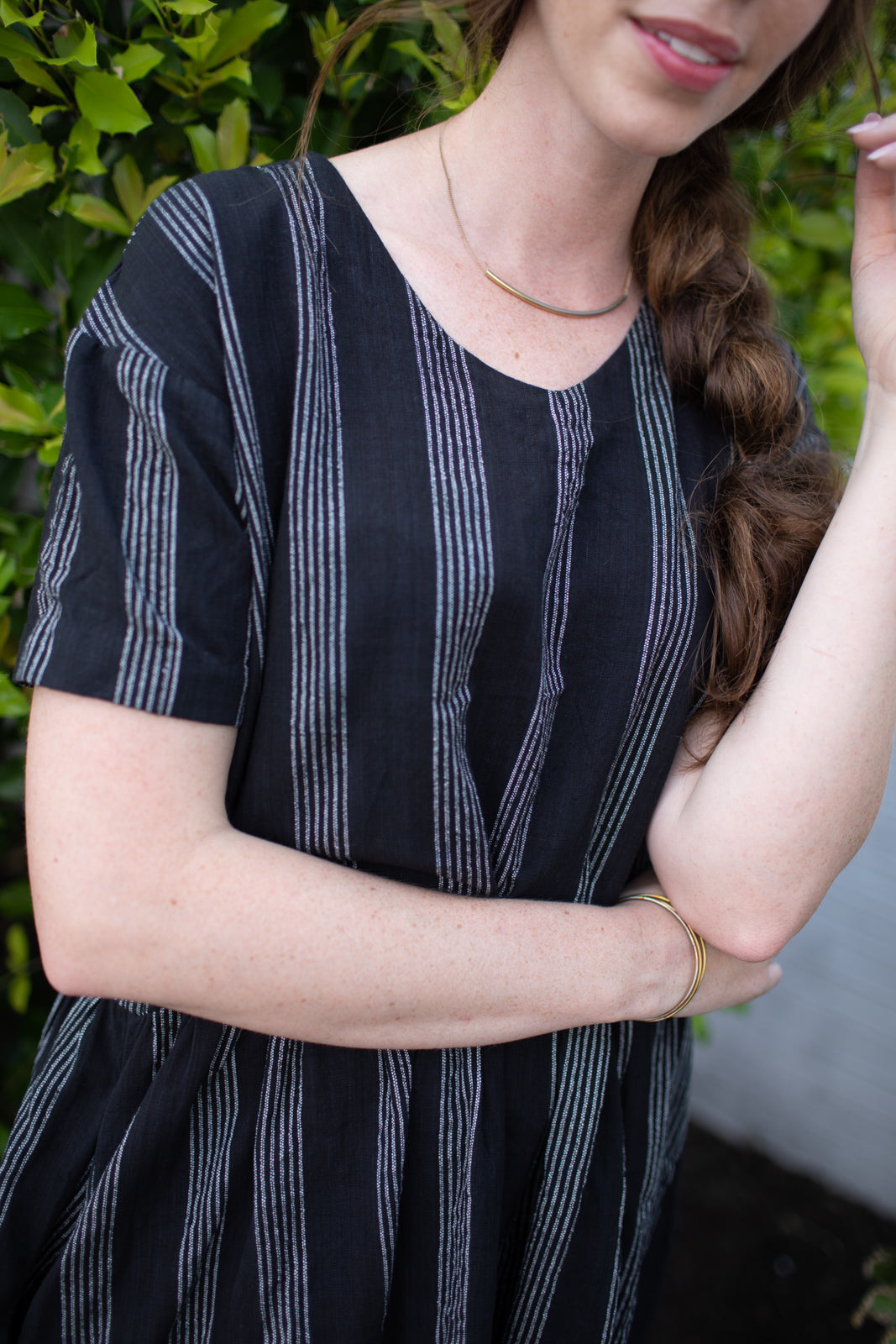 Eloise Handwoven Cotton Dress in Silver - M Long Dress Left