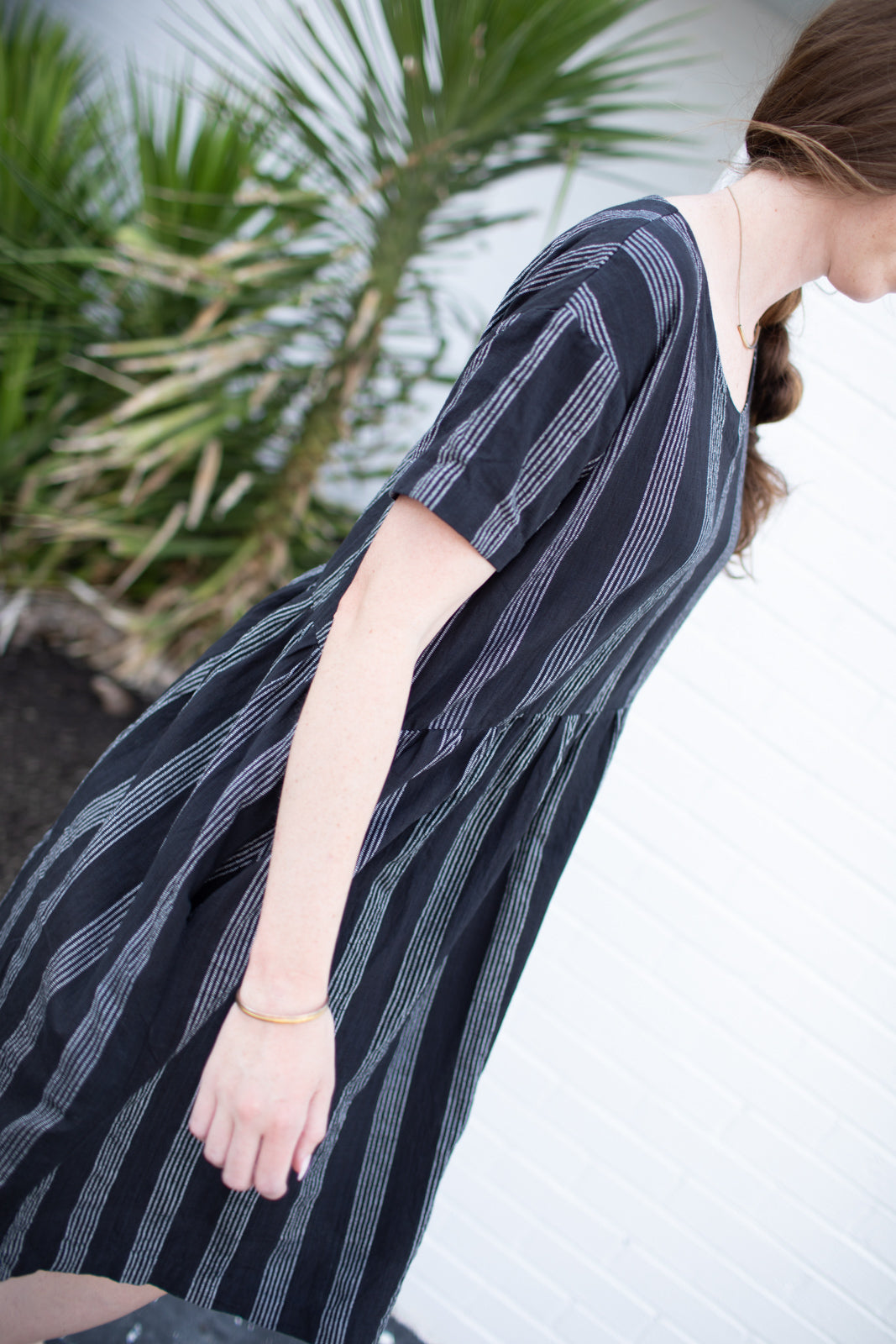 Eloise Handwoven Cotton Dress in Silver - M Long Dress Left