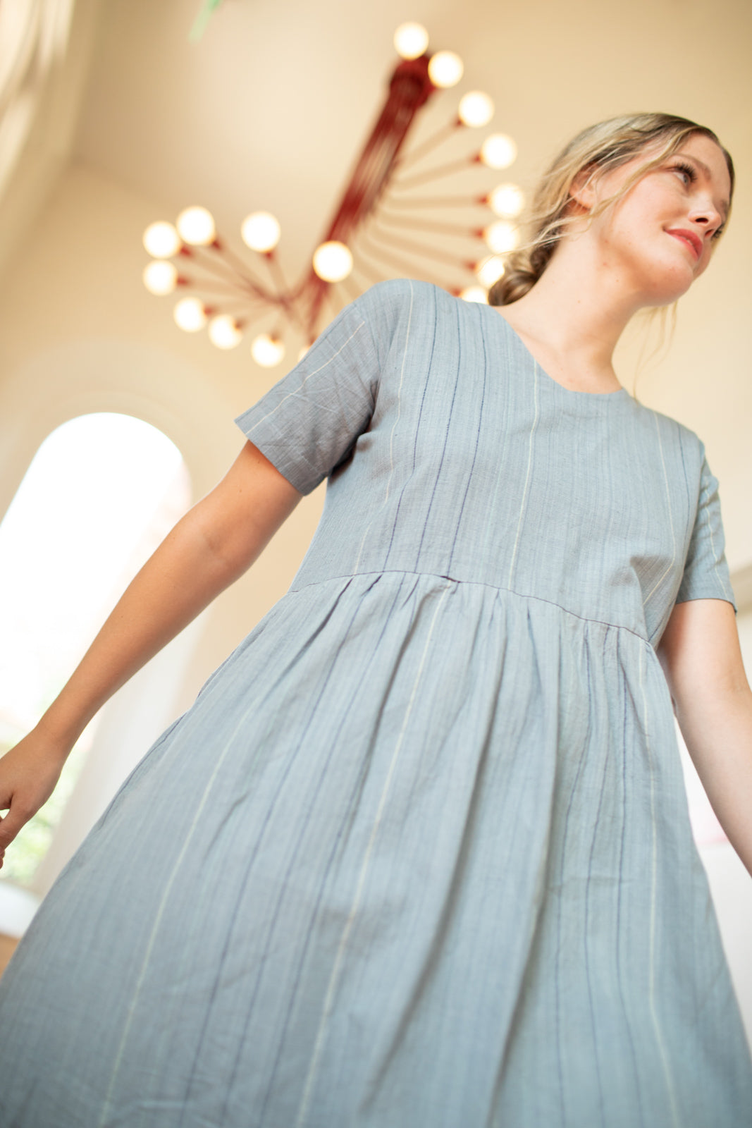 Eloise Handwoven Cotton Dress in Silver - M Long Dress Left
