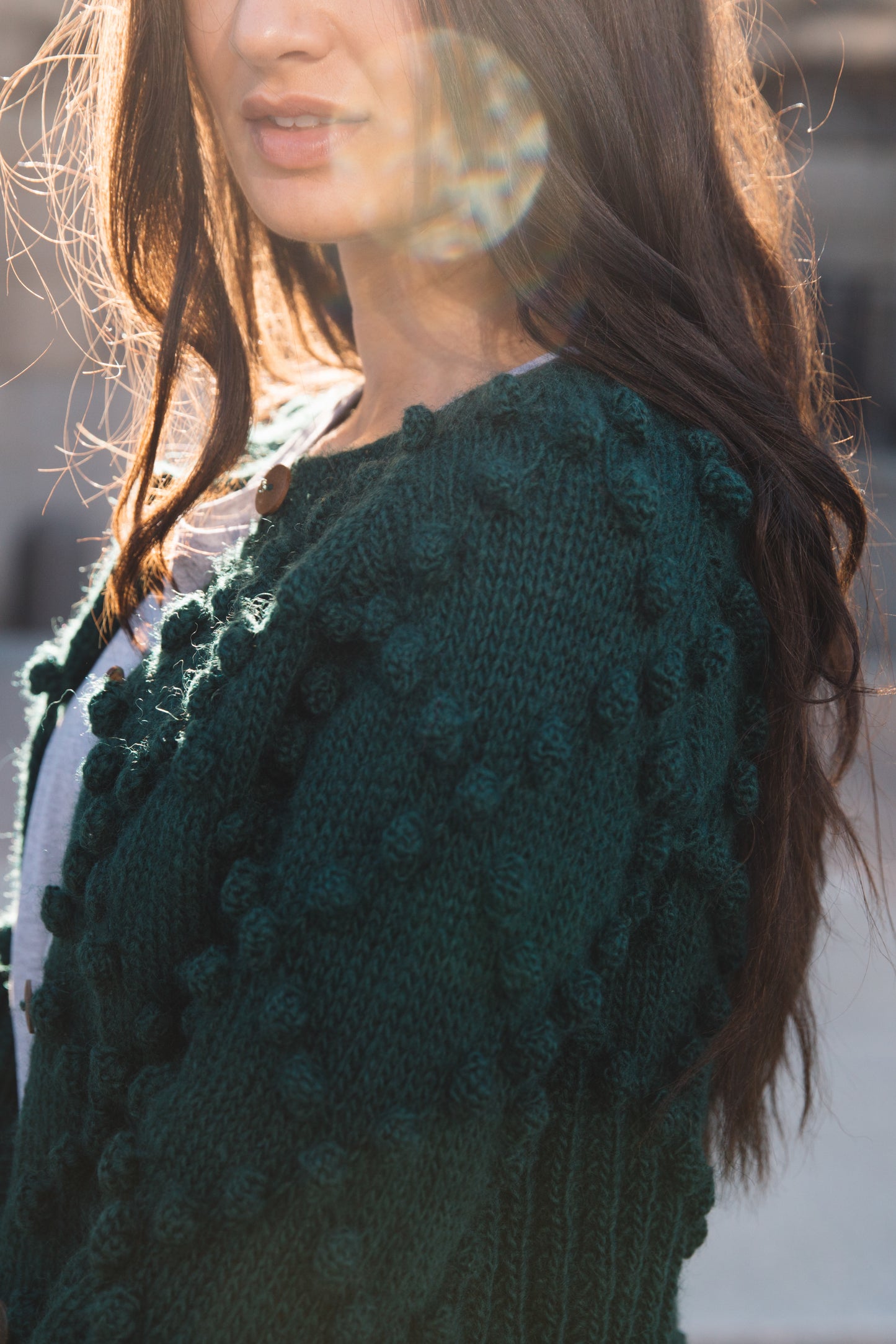 Hand Knit Nepali Wool Jill Sweater in Emerald Green Made to Order