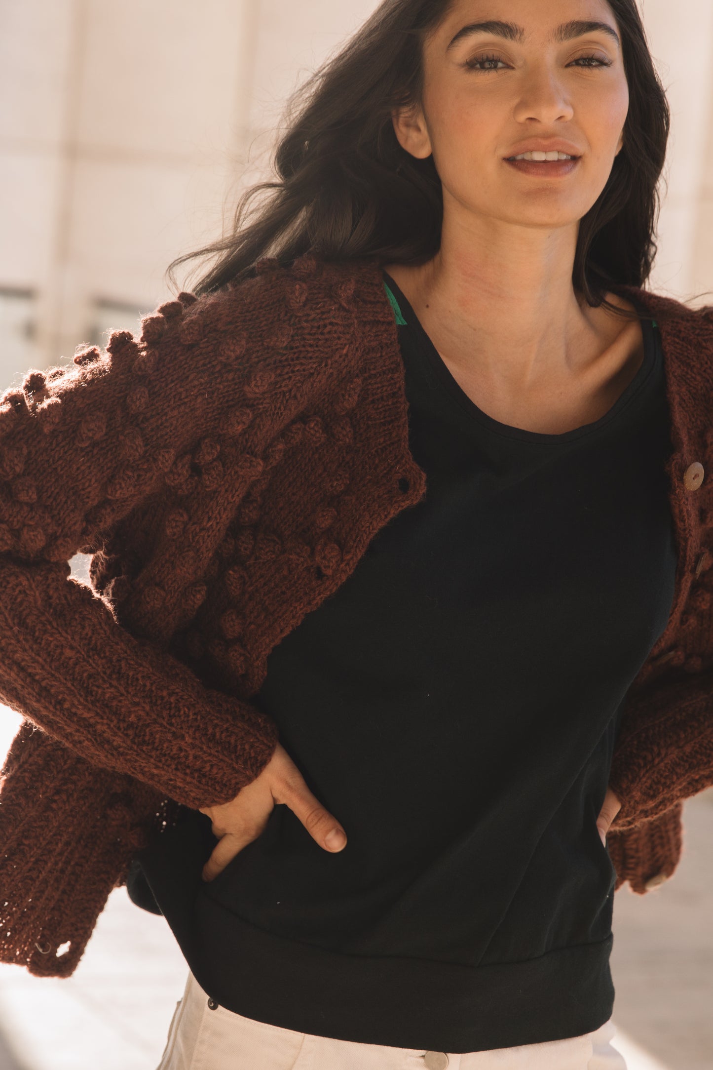 Hand Knit Nepali Wool Jill Sweater in Rust Made to Order