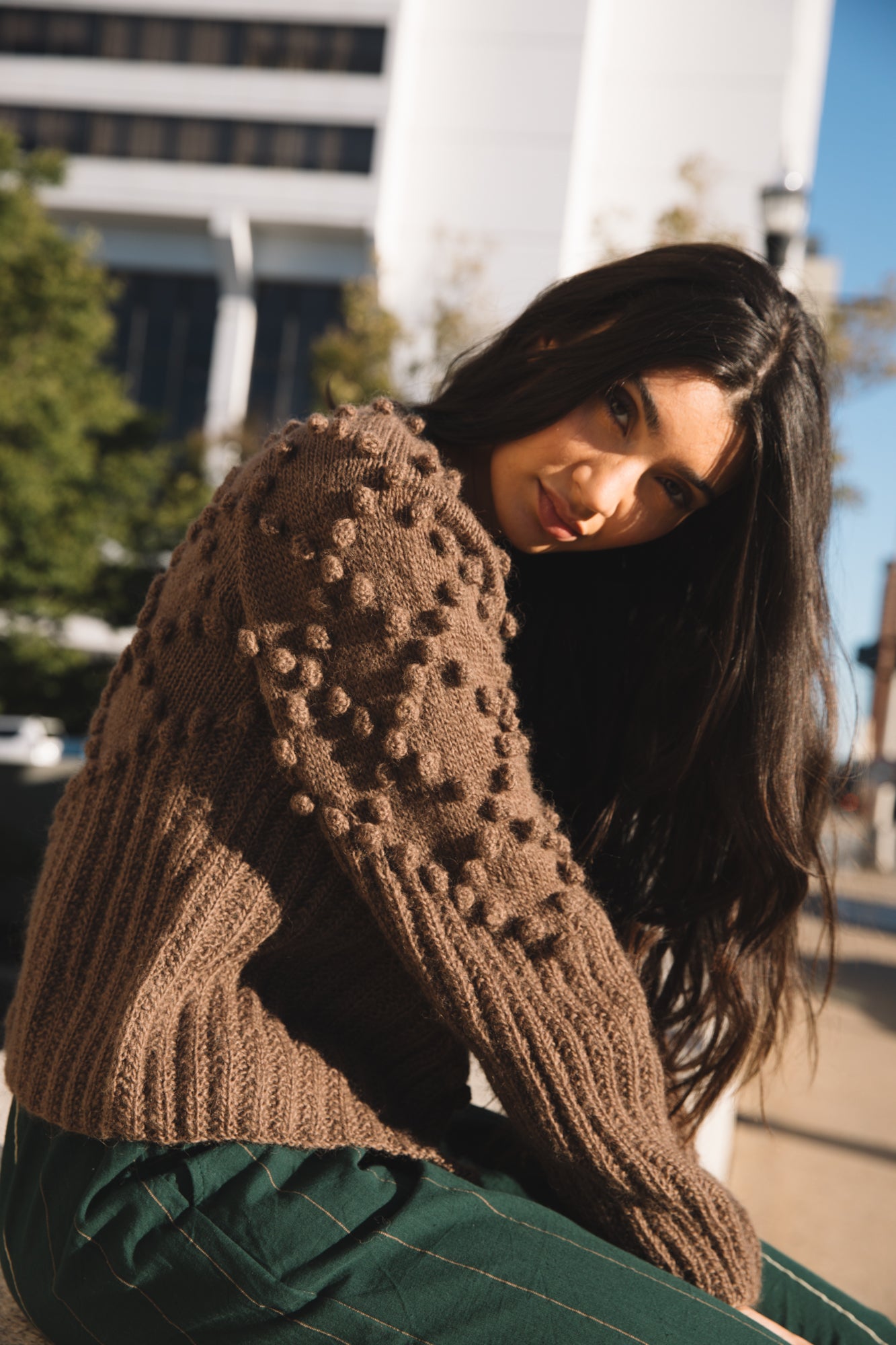 Hand Knit Nepali Wool Jill Sweater in Brown Made to Order
