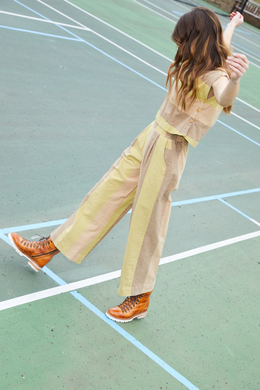 Katie Handwoven Cotton Set in Beige and Beige Stripe