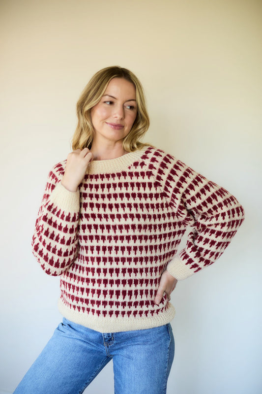 Ivy Wool Pullover in Red and Cream Made to Order